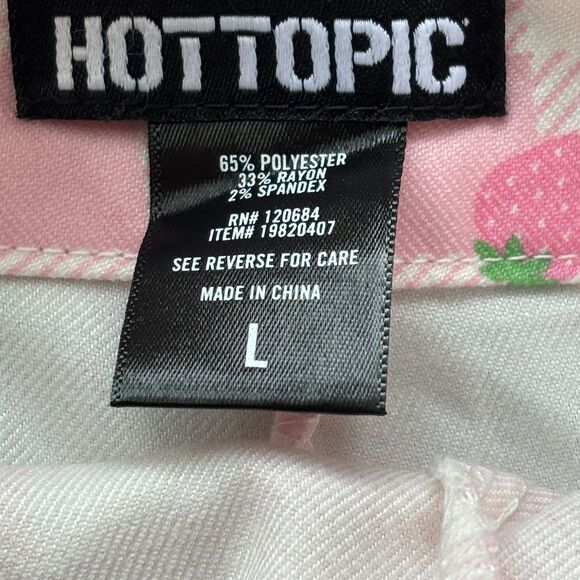 Hot Topic Pink Strawberry Gingham Heart Bib Shortalls Overalls Milk Maid Size L - Picture 12 of 13